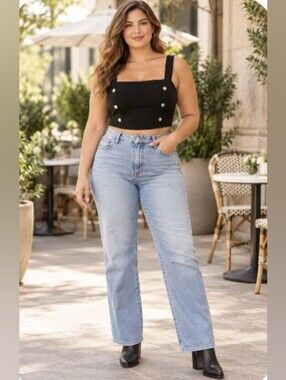 Top Chic Black Fitted Sleeveless Crop Top With Decorative Buttons Large